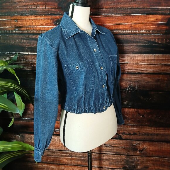 Oakbrook Denim Crop Top Size 8 Vintage 80s Blue Jean Long Sleeve US Made - Picture 5 of 8